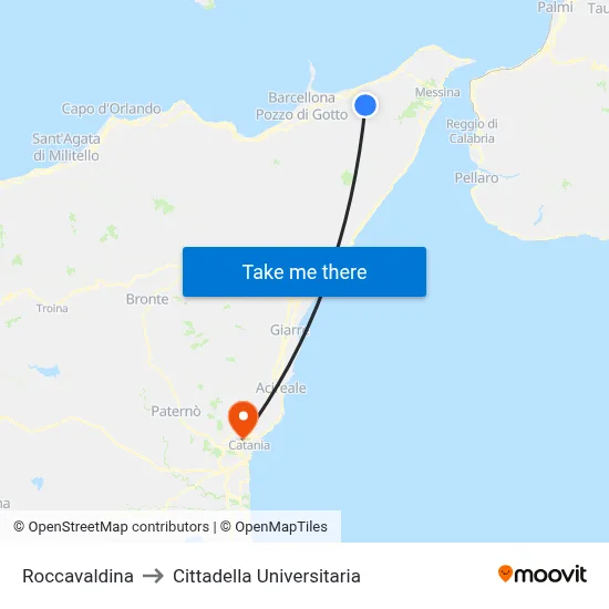 Roccavaldina to University Campus map