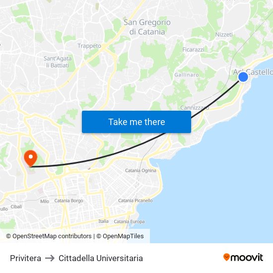 Privitera to Cittadella Universitaria map