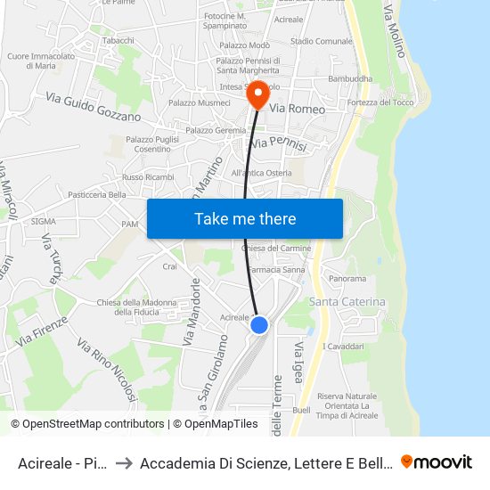 Acireale - Piazza Pennisi to Accademia Di Scienze, Lettere E Belle Arti Degli Zelanti E Dei Dafnici map