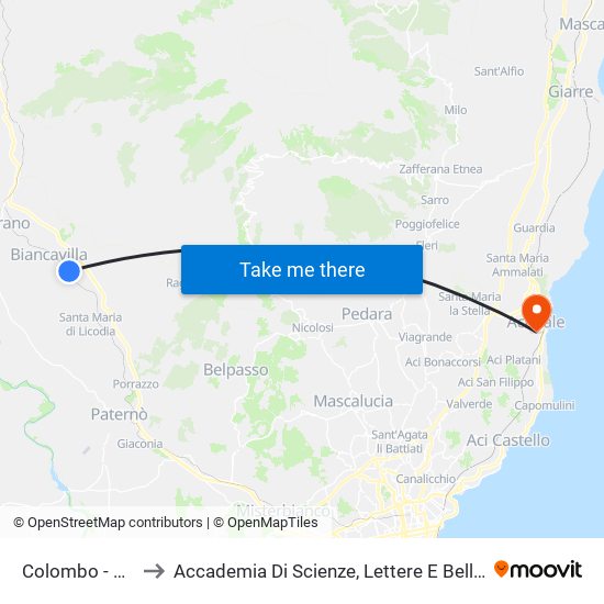 Biancavilla - Via C. Colombo, 56 to Accademia Di Scienze, Lettere E Belle Arti Degli Zelanti E Dei Dafnici map