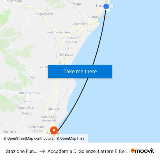 Stazione Funivia Taormina to Accademia Di Scienze, Lettere E Belle Arti Degli Zelanti E Dei Dafnici map