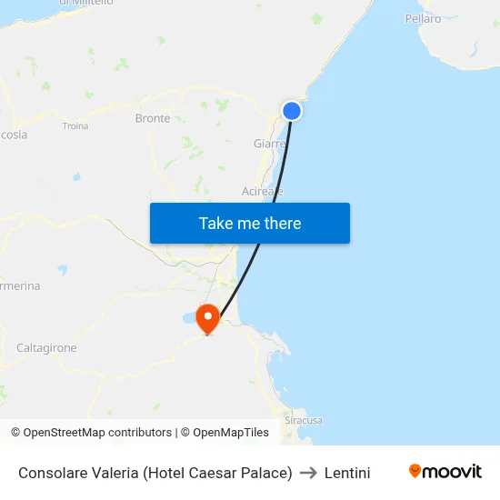 Consolare Valeria (Hotel Caesar Palace) to Lentini map