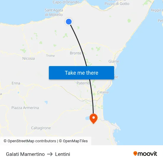 Galati Mamertino to Lentini map
