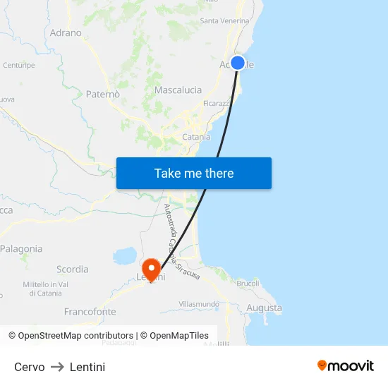 Cervo to Lentini map