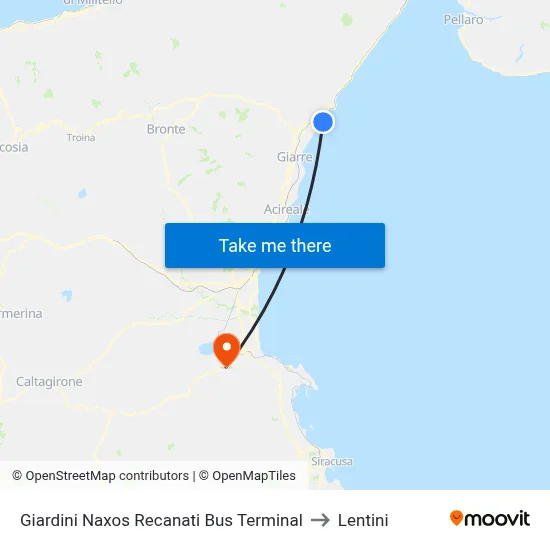Giardini Naxos Recanati Bus Terminal to Lentini map