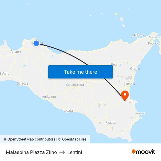 Malaspina Ziino Square to Lentini map