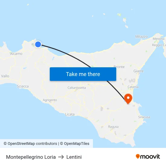 Montepellegrino Loria to Lentini map