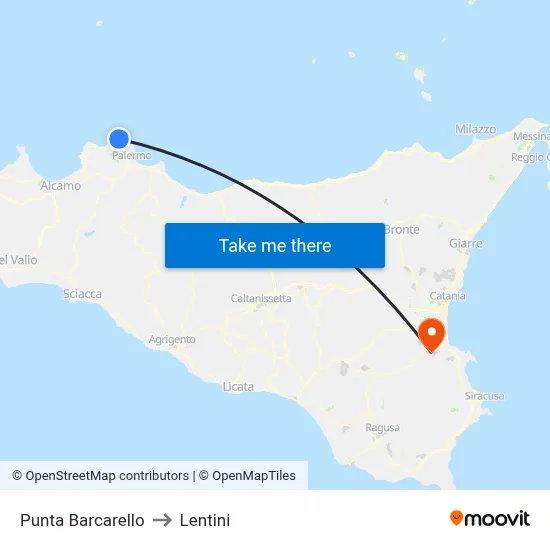 Barcarello Point to Lentini map