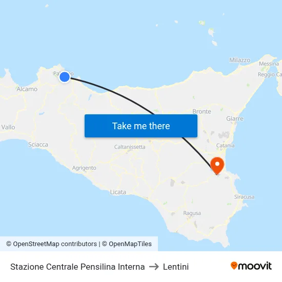 Central Station Internal Platform to Lentini map