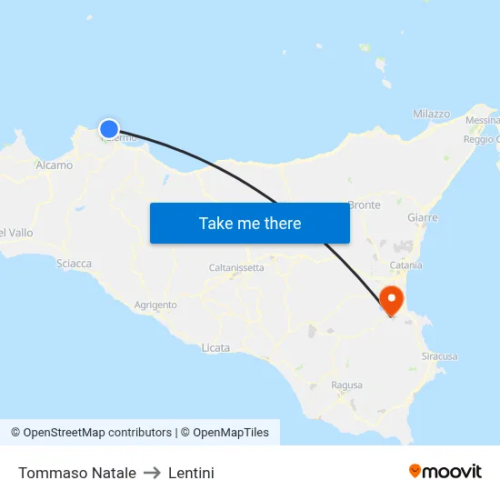 Tommaso Natale to Lentini map