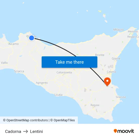 Cadorna to Lentini map