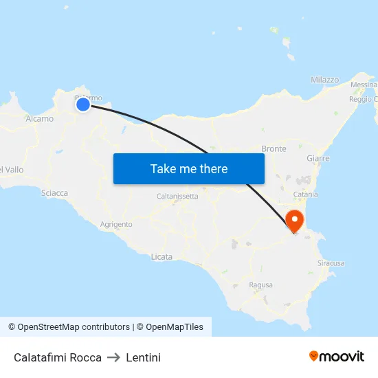 Calatafimi Rocca to Lentini map