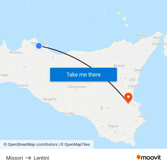 Missori to Lentini map