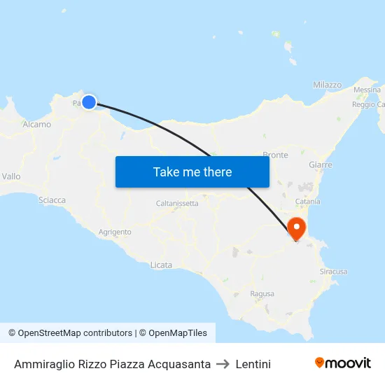 Admiral Rizzo Acquasanta Square to Lentini map