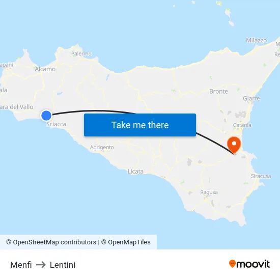 Menfi to Lentini map