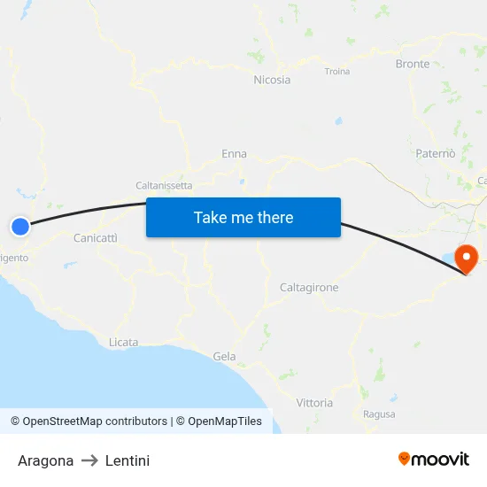 Aragona to Lentini map