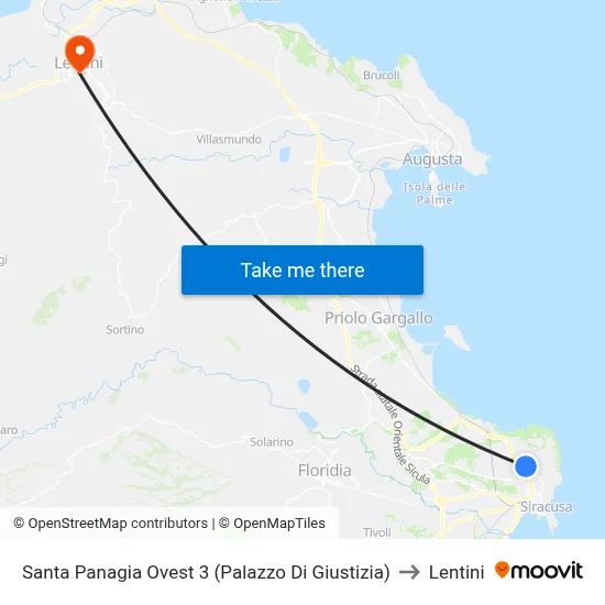 Santa Panagia West 3 (Court of Justice) to Lentini map