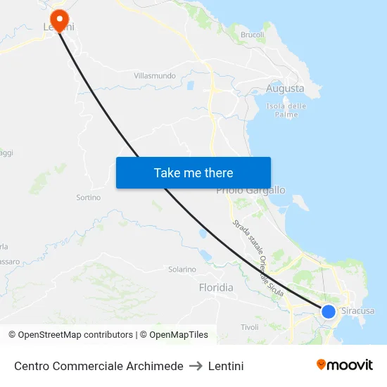 Archimede Shopping Center to Lentini map