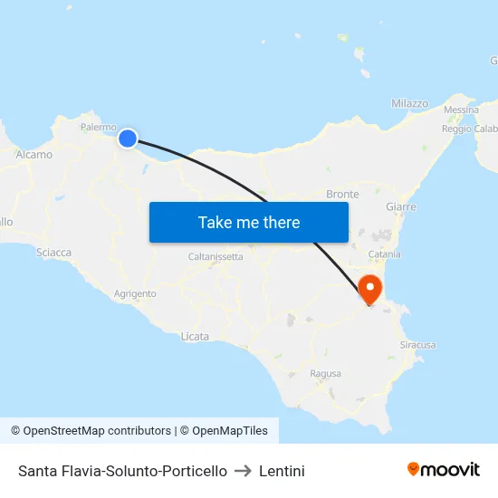 Santa Flavia-Solunto-Porticello to Lentini map