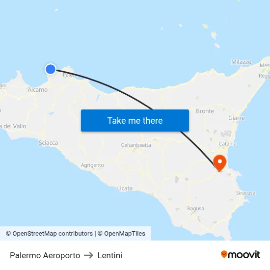 Palermo Airport to Lentini map