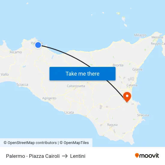 Palermo - Piazza Cairoli to Lentini map