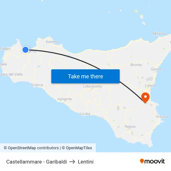 Castellammare - Garibaldi to Lentini map