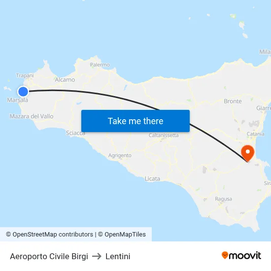 Birgi Civil Airport to Lentini map