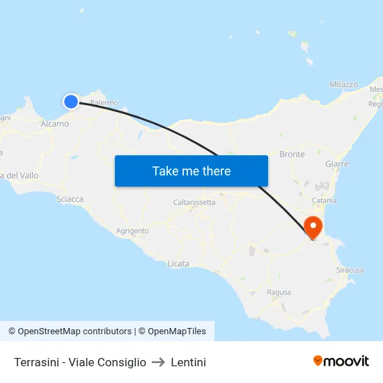Terrasini - Viale Consiglio to Lentini map