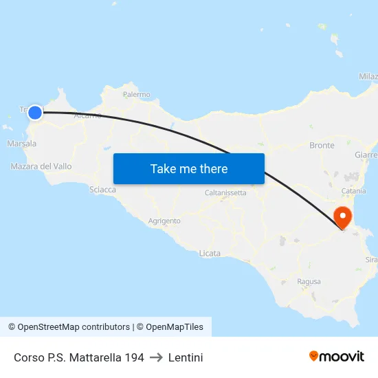 Corso P.S. Mattarella 194 to Lentini map
