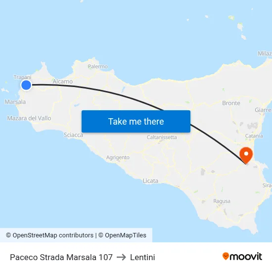Paceco Marsala Road 107 to Lentini map
