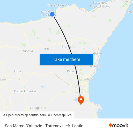 San Marco D'Alunzio - Torrenova to Lentini map