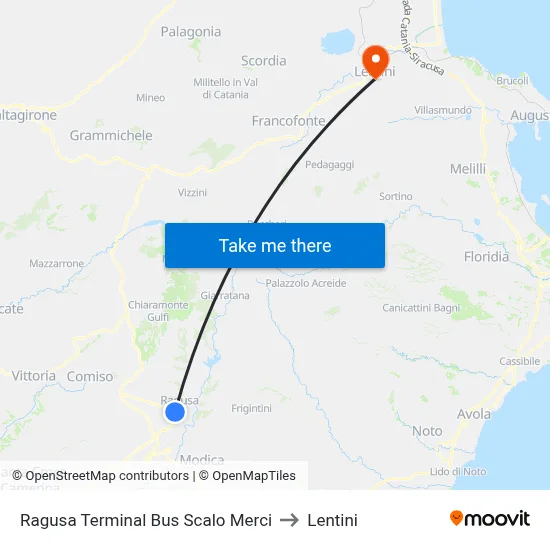 Ragusa Bus Terminal Freight Yard to Lentini map