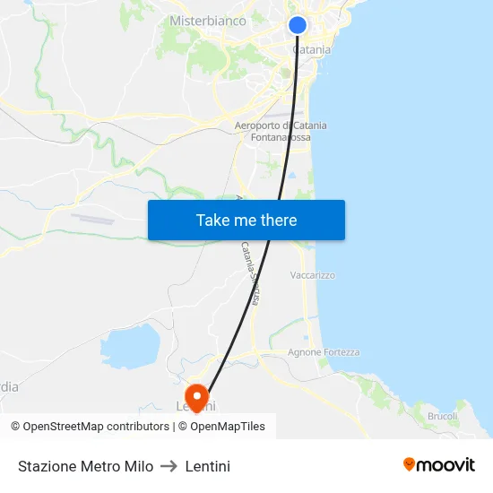 Stazione Metro Milo to Lentini map