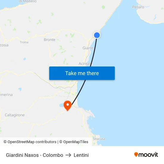 Giardini Naxos - Columbus to Lentini map