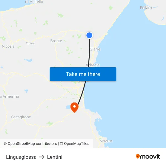 Linguaglossa to Lentini map