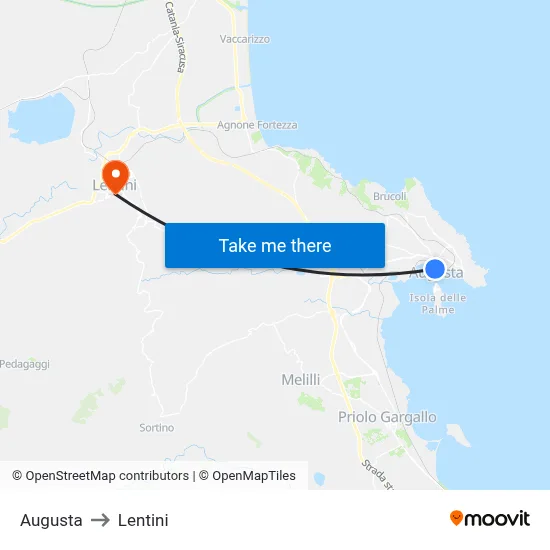 Augusta to Lentini map