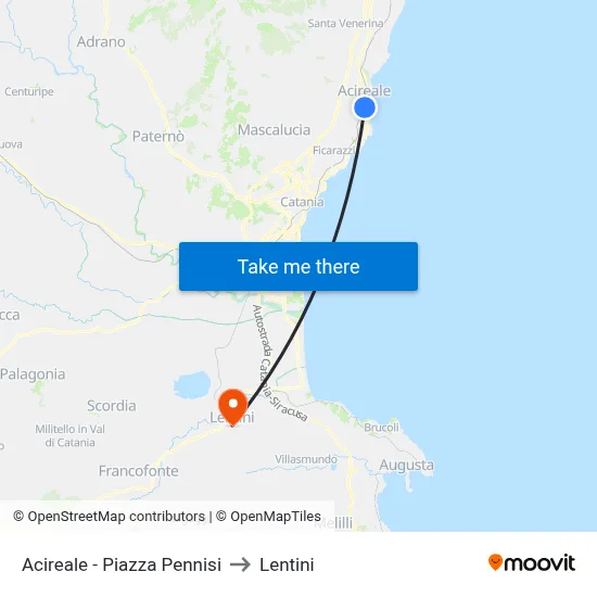 Acireale - Pennisi Square to Lentini map