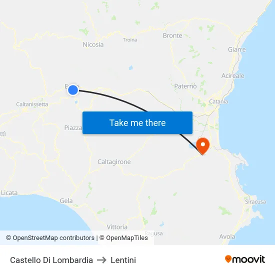 Lombardy Castle to Lentini map