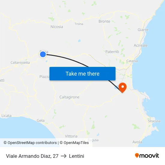 Viale Armando Diaz, 27 to Lentini map