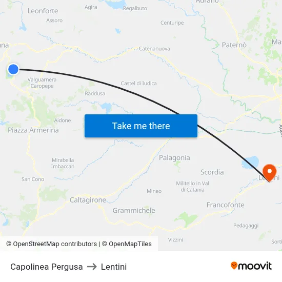 Pergusa Terminal to Lentini map