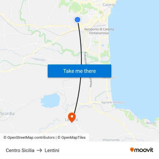 Sicily Center to Lentini map