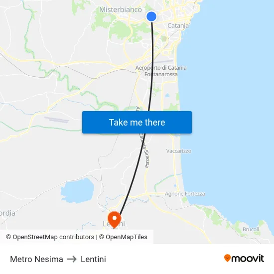 Nesima Metro to Lentini map