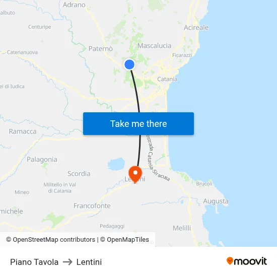 Piano Tavola to Lentini map