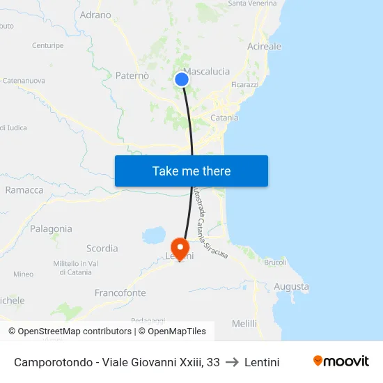 Camporotondo - Giovanni XXIII Avenue, 33 to Lentini map