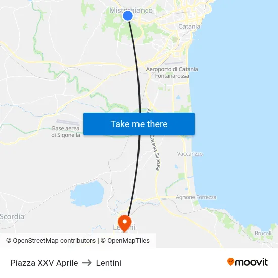 XXV April Square to Lentini map