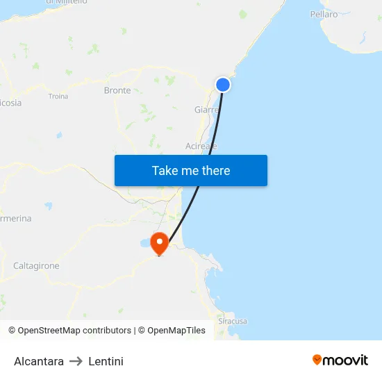 Alcantara to Lentini map