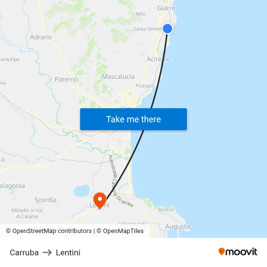 Carruba to Lentini map