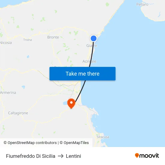 Fiumefreddo Di Sicilia to Lentini map