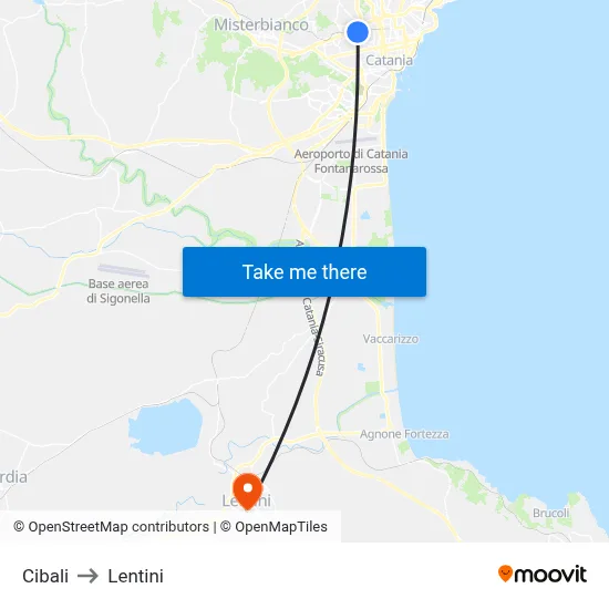 Cibali to Lentini map