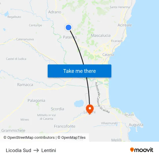 Licodia South to Lentini map